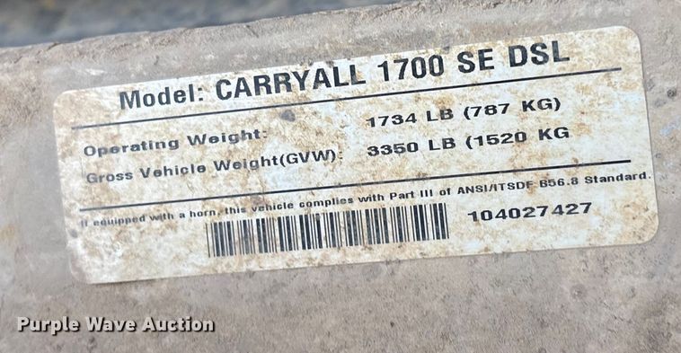 image for item FI0061 2017 Club Car Carryall 1700 SE DSL utility vehicle