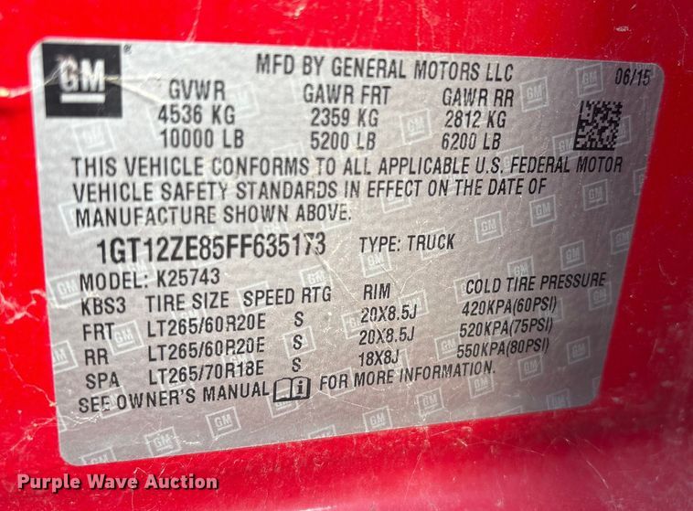 image for item FI0065 2015 GMC Sierra 2500HD Crew Cab pickup truck