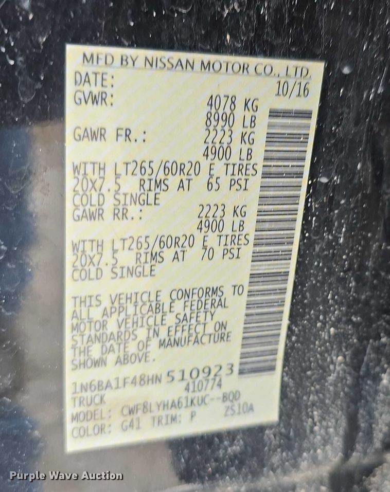 image for item FI0646 2017 Nissan Titan XD Platinum Reserve Crew Cab pickup truck