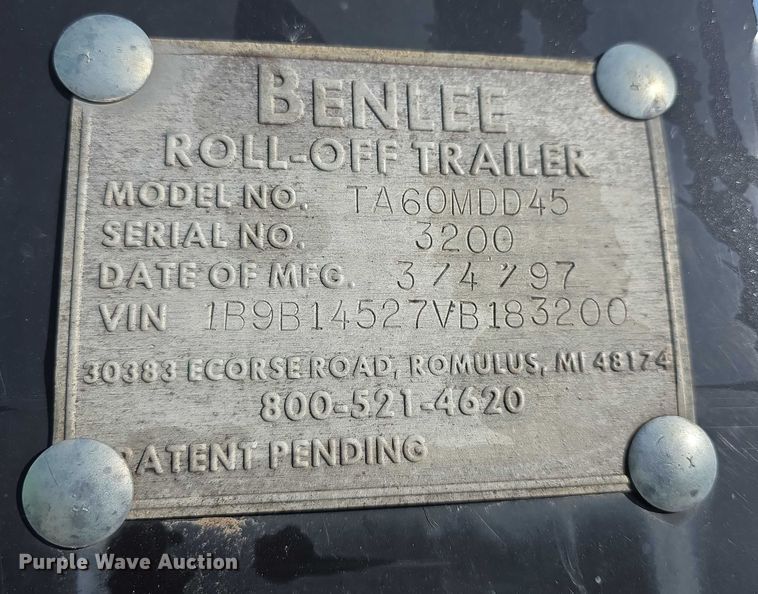 image for item FI0700 1997 Benlee TA60MDD45  roll-off dumpster trailer