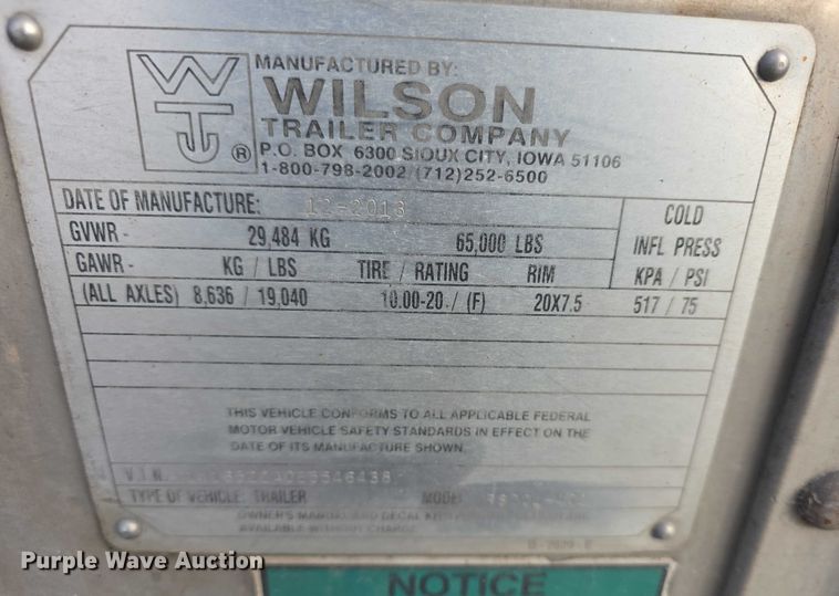image for item FI0706 2014 Wilson RSDCL402 livestock trailer