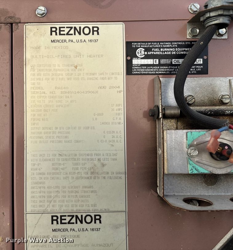 image for item FI1521 2004 Reznor RA140 waste oil heater