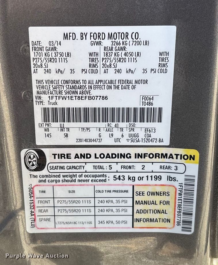 image for item FI1523 2014 Ford F150 FX4 SuperCrew pickup truck