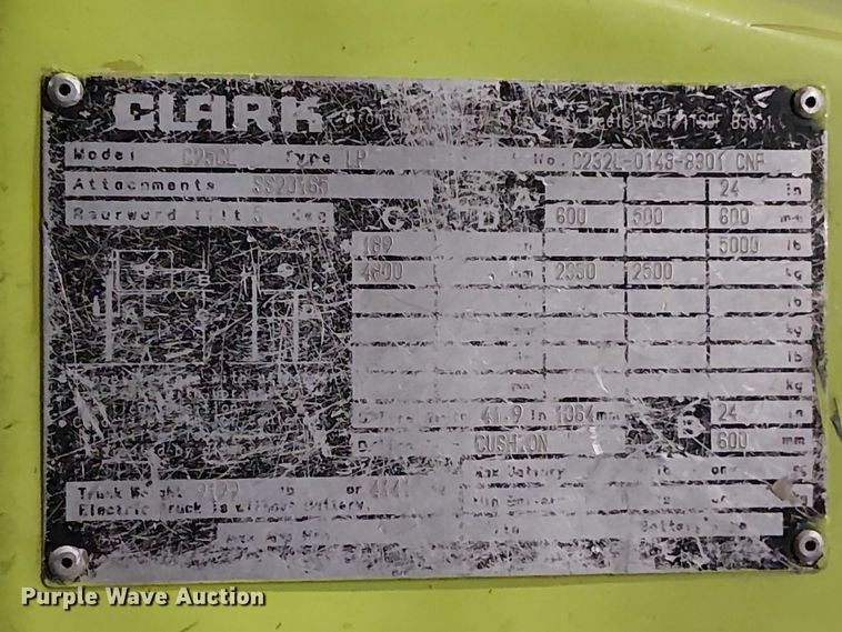 image for item FK0732 Clark C25CL forklift