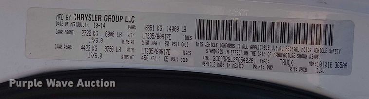 image for item FK0807 2015 RAM 3500 Crew Cab pickup truck