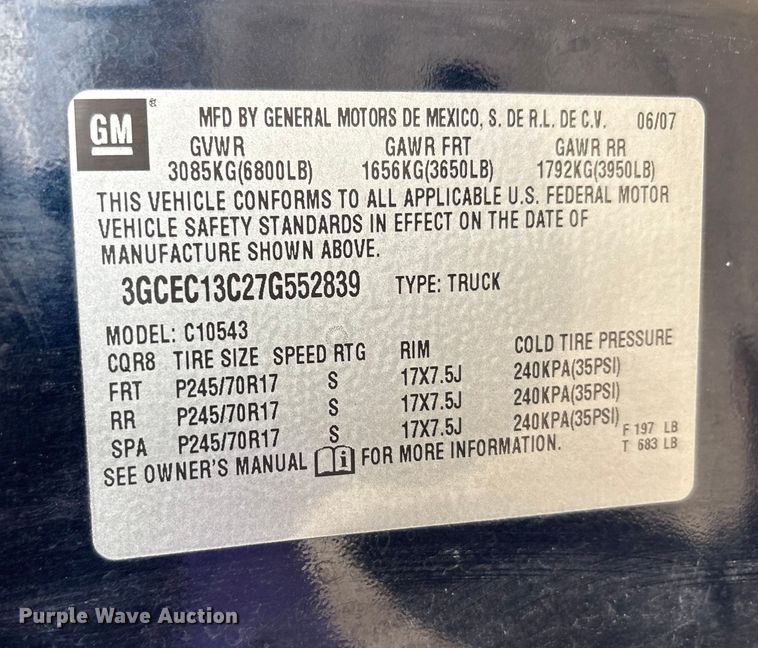 image for item FK1030 2007 Chevrolet Silverado 1500 Crew Cab pickup truck