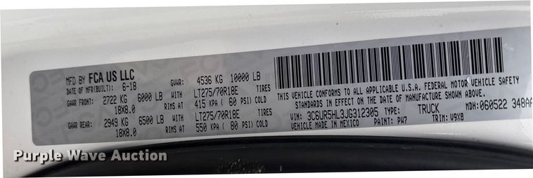 image for item FK1031 2018 RAM 2500 Crew Cab pickup truck