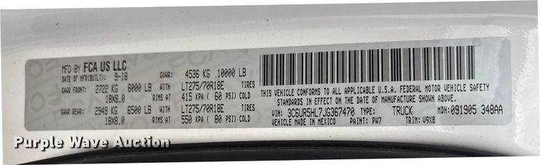 image for item FK1033 2018 RAM 2500 Crew Cab pickup truck