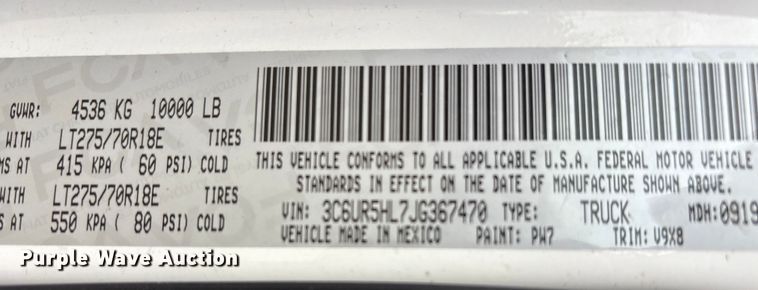 image for item FK1033 2018 RAM 2500 Crew Cab pickup truck