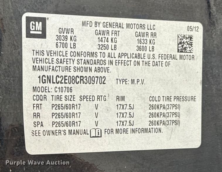 image for item HI9367 2012 Chevrolet Tahoe Police SUV