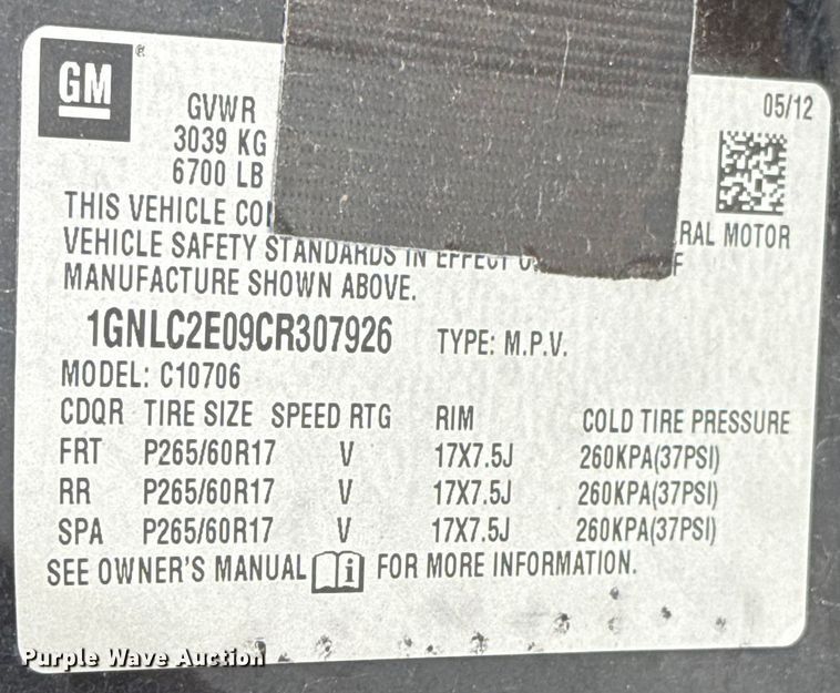 image for item HI9369 2012 Chevrolet Tahoe SUV