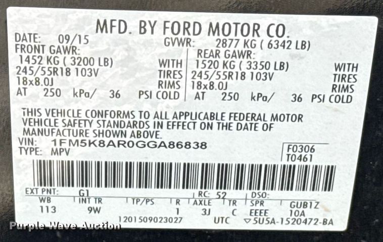 image for item HI9372 2016 Ford Explorer Police Interceptor SUV