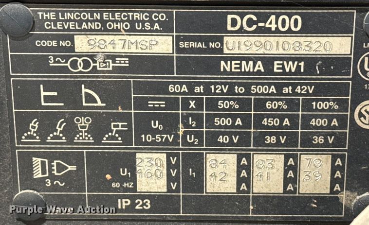 image for item HI9391 Lincoln Electric DC-400 welder