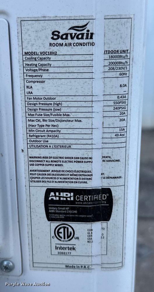 image for item HI9404 Savaire VOC18H2 AC unit