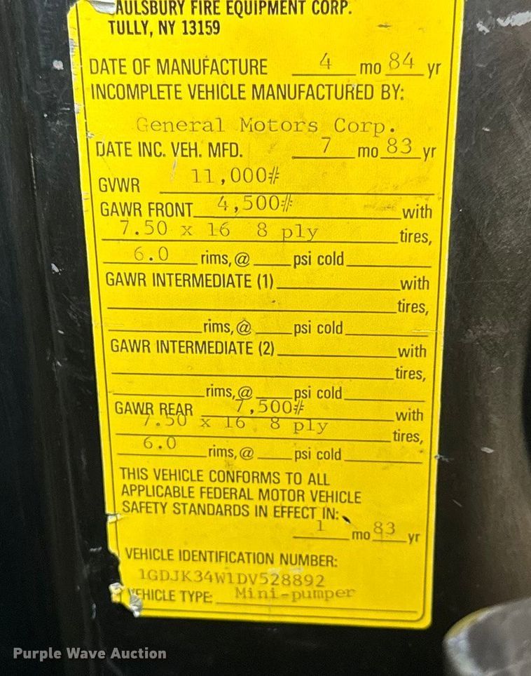 image for item NA9879 1983 GMC Sierra Classic 3500 brush fire truck