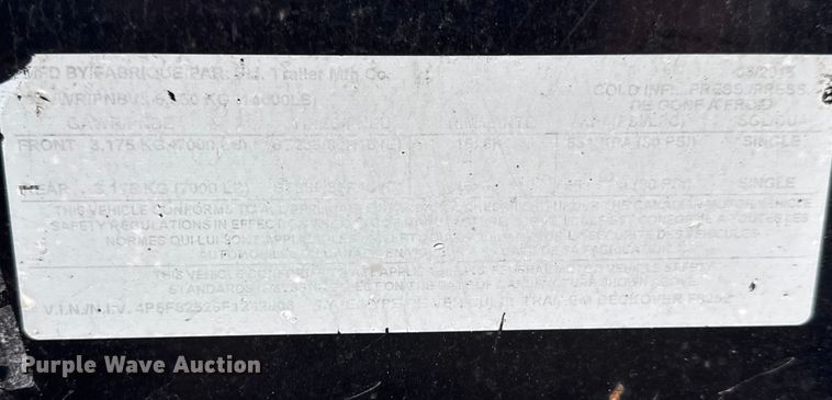 image for item NA9963 2015 PJ equipment trailer