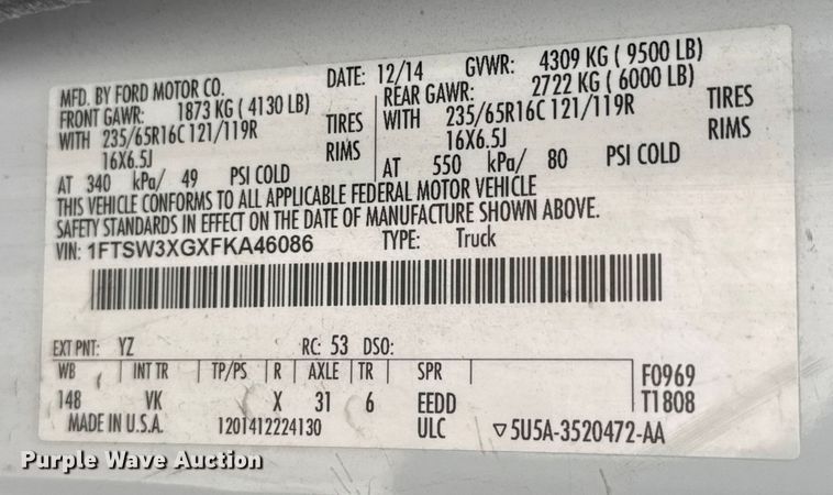 image for item NB9019 2015 Ford Transit 350 van