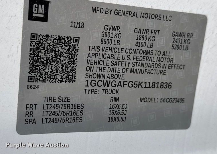 image for item NB9024 2019 Chevrolet Express 2500 van