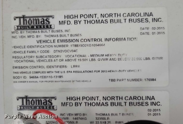 image for item NO9804 2016 Thomas school bus