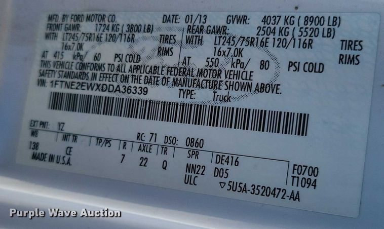 image for item NO9815 2013 Ford E250 van