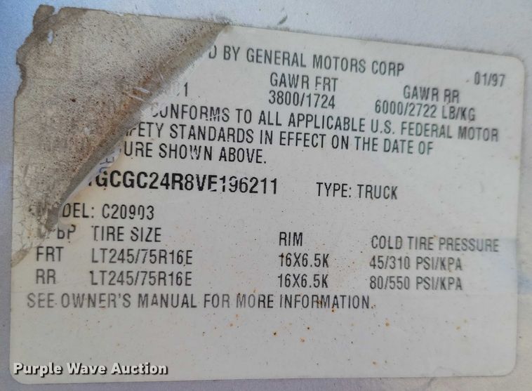 image for item NO9816 1997 Chevrolet C2500 pickup truck