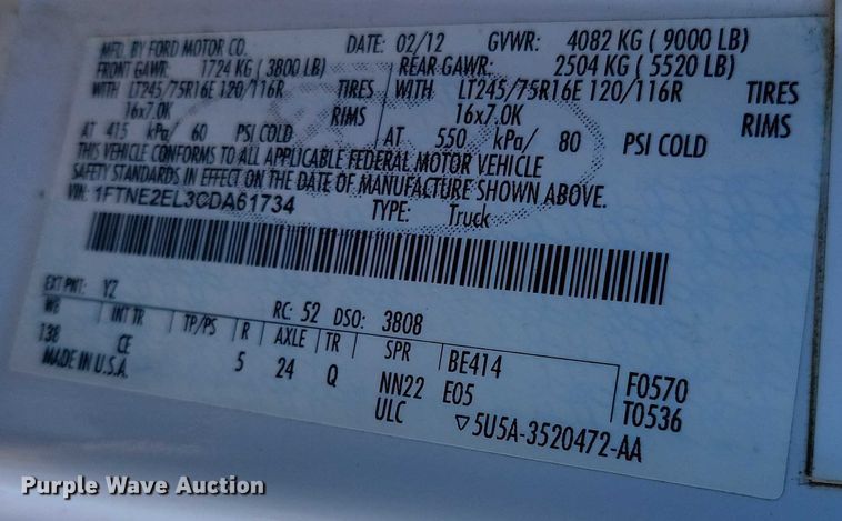 image for item NO9819 2012 Ford E250 van