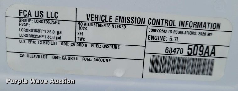 image for item NO9834 2020 Dodge 1500 Crew Cab pickup truck