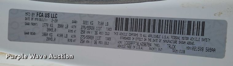 image for item NO9834 2020 Dodge 1500 Crew Cab pickup truck