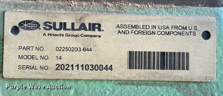 image for item DH8742 2021 Sullair 185F/DPQ/CA4 air compressor