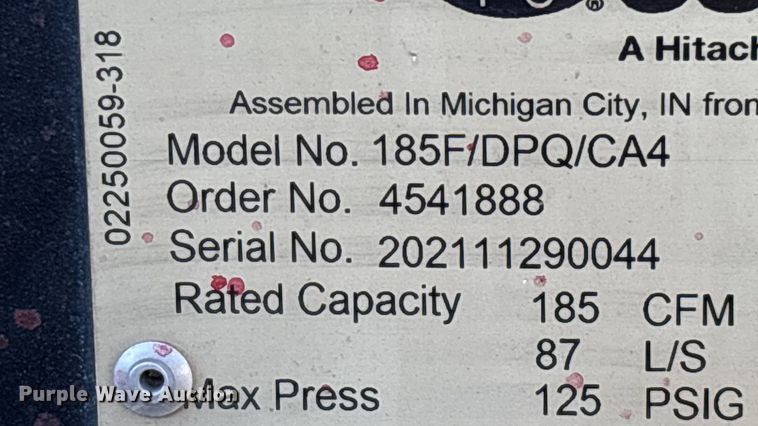 image for item DH8742 2021 Sullair 185F/DPQ/CA4 air compressor