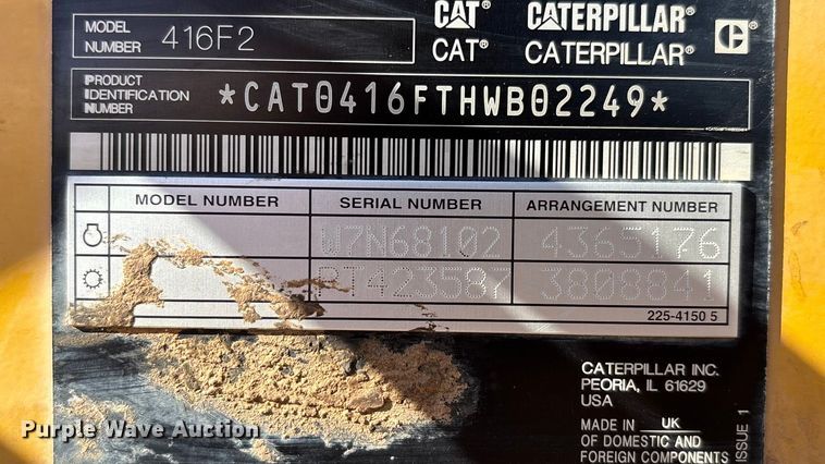 image for item DH8745 2019 Caterpillar 416F2 backhoe