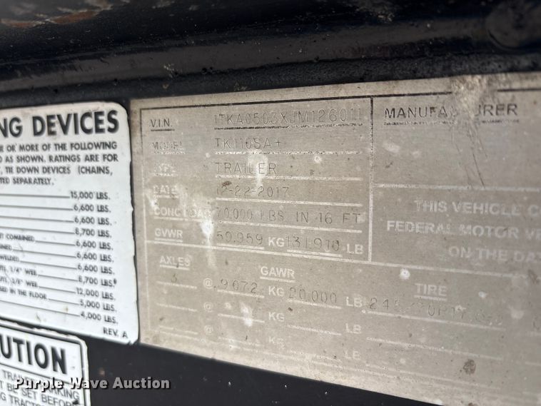 image for item DJ7918 2018 Trail king TA110SA drop tilt deck equipment trailer