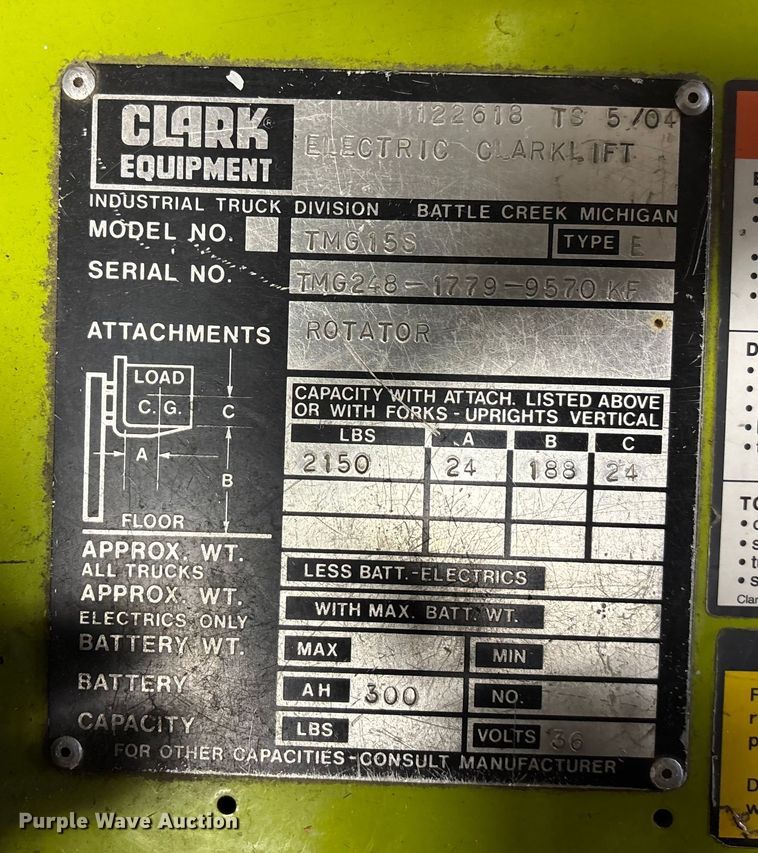 image for item DK0188 Clark TMG15S forklift