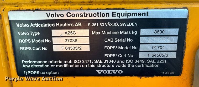 image for item DK0196 Volvo A25C 6x6 articulated haul truck