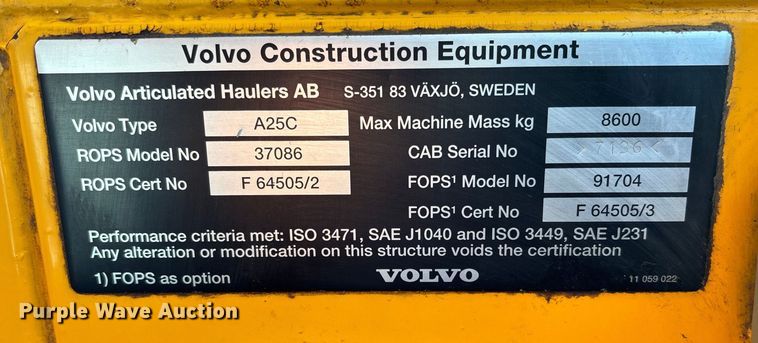 image for item DK0197 1998 Volvo A25C 6x6 articulated haul truck