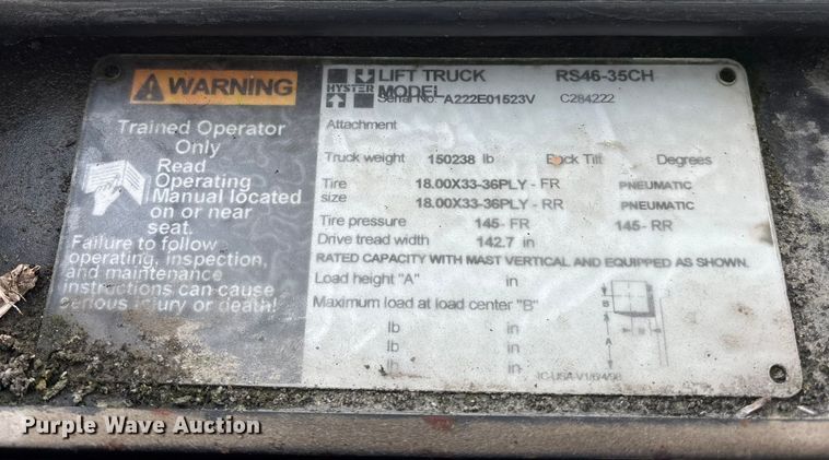 image for item DK0222 1998 Hyster RS46-35CH reach stacker