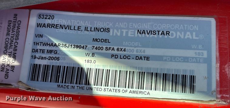 image for item DK0224 2005 International 7400 dump truck