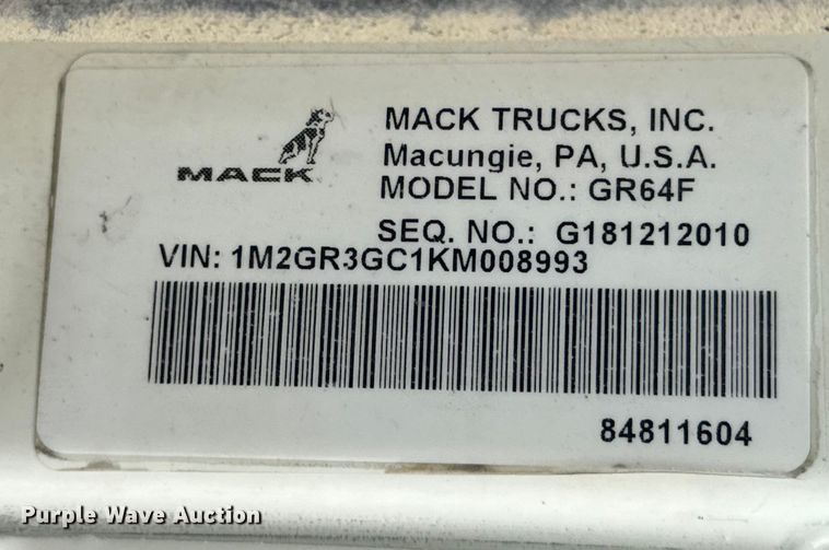 image for item DQ4138 2019 Mack Granite dump truck