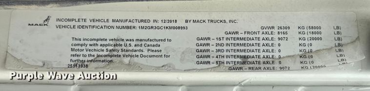 image for item DQ4138 2019 Mack Granite dump truck