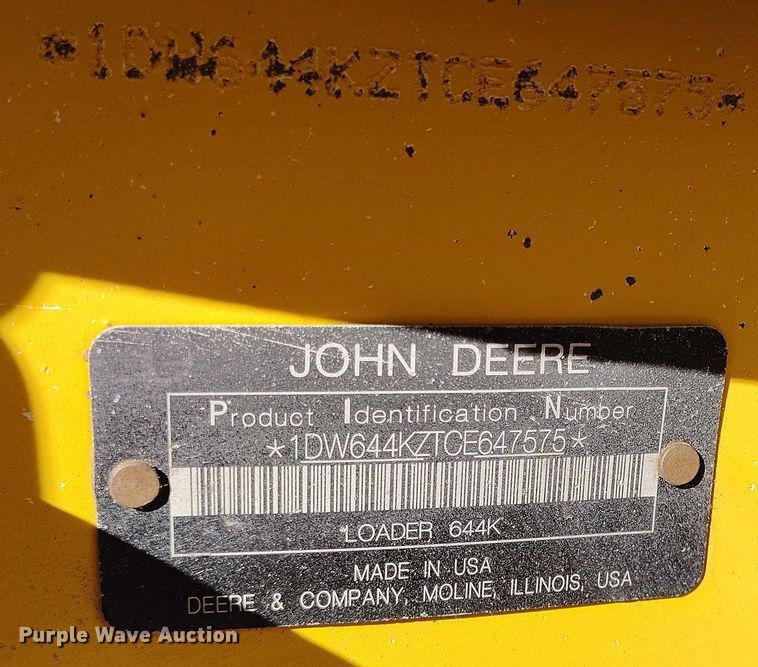 image for item DT0782 2012 John Deere 644K wheel loader