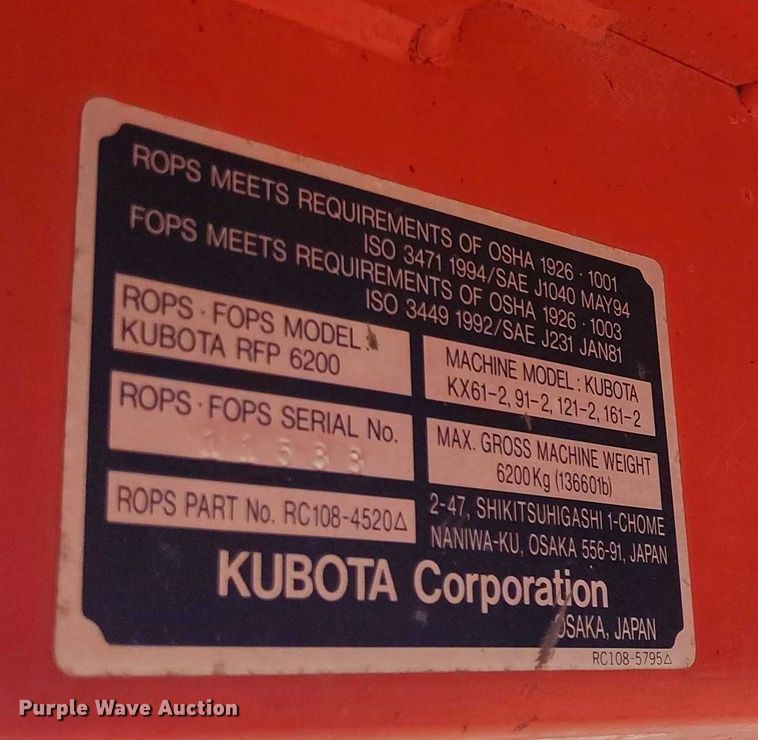 image for item DT0798 1999 Kubota KX91-2 mini excavator