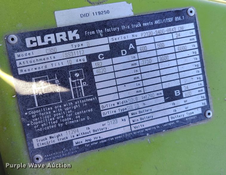 image for item DT0809 Clark C35D forklift