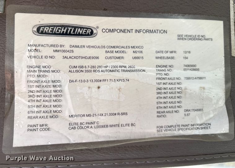 image for item DT2763 2017 Freightliner Business Class M2 bucket truck