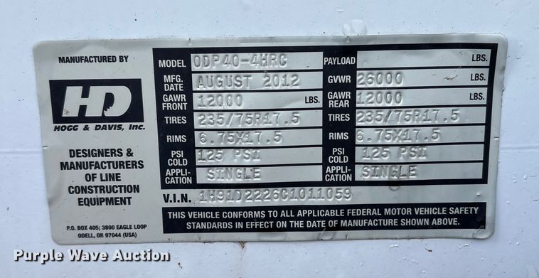 image for item DT2767 2012 Hogg and Davis 0DP40-4HRC reel trailer
