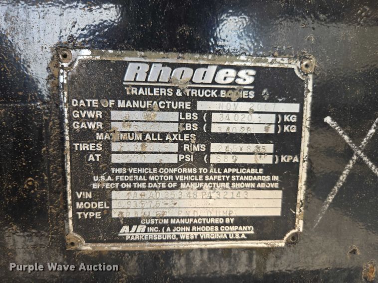 image for item DT4719 2008 AJR Rhodes AS3575-3 end dump trailer