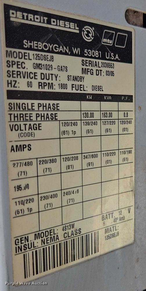 image for item DT4742 Detroit Diesel 125 generator
