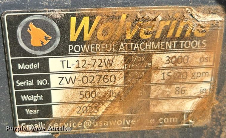image for item DT4744 2025 Wolverine TL-12-72W skid steer tiller