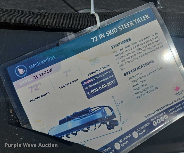 image for item DT4746 2025 Wolverine TL-12-72W skid steer tiller