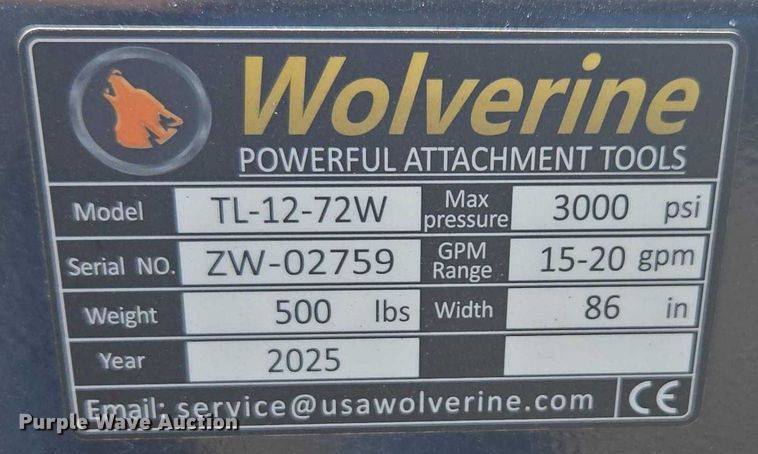 image for item DT4746 2025 Wolverine TL-12-72W skid steer tiller