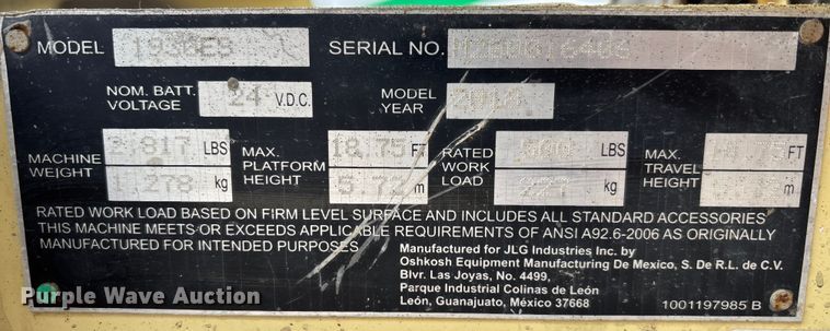 image for item DT4981 2018 JLG 1930ES scissor lift